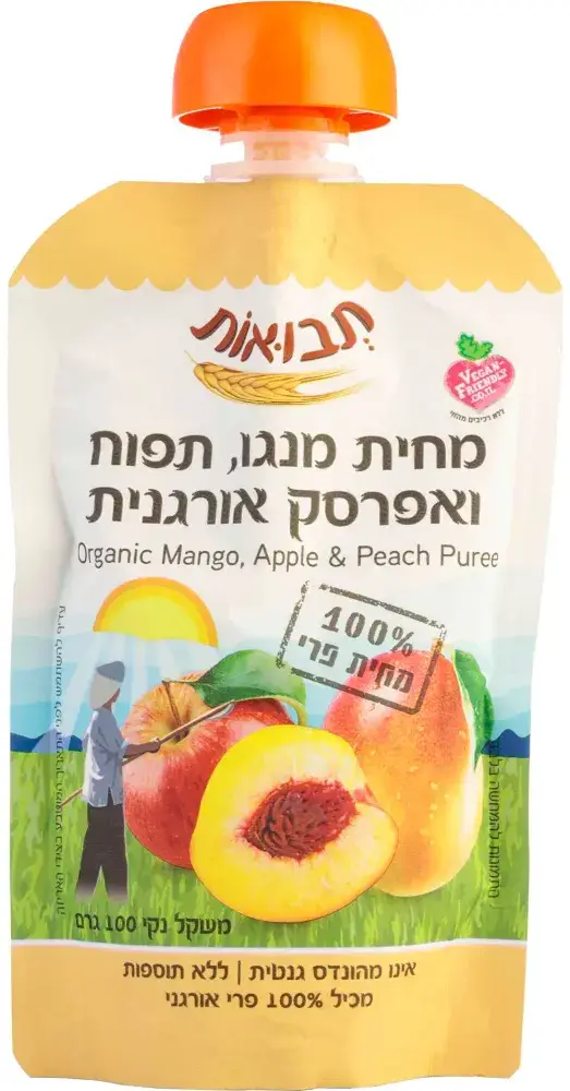 מחית מנגו תפוח ואפרסק אורגני  100 גרם יצרן/מותג: תבואות