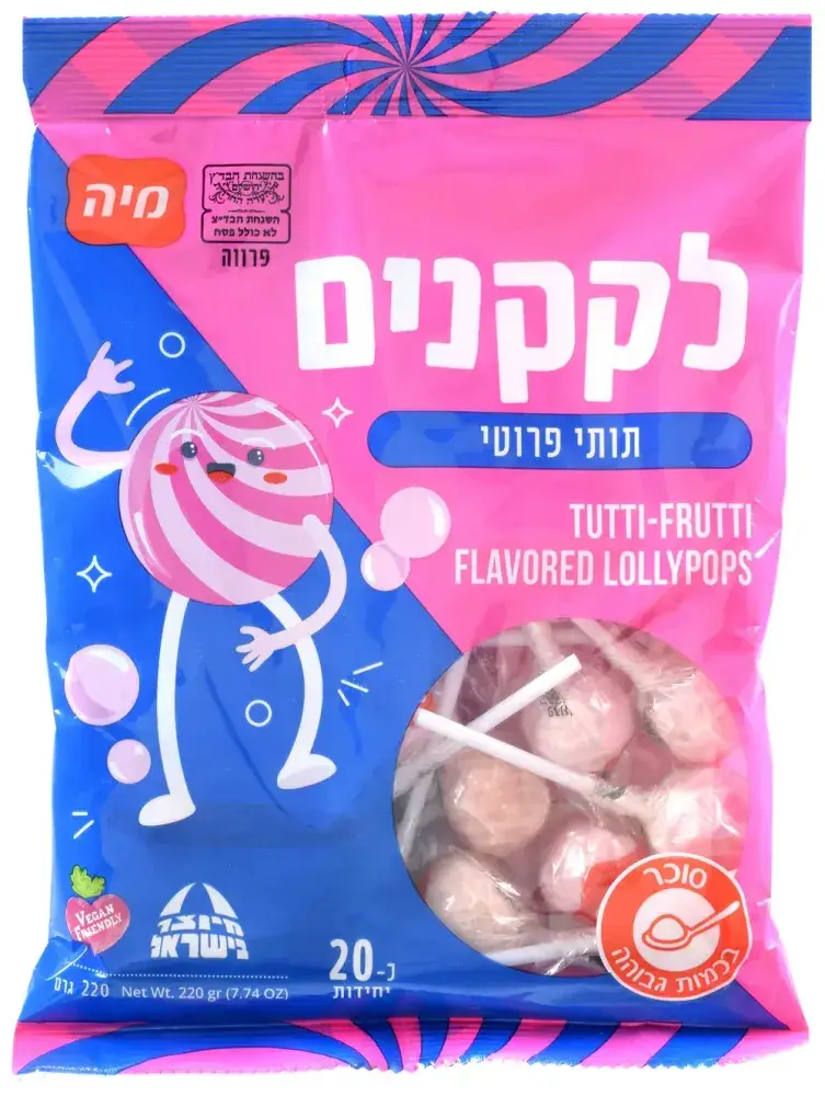 לקקן סוכריה תות על מקל 20 יח'