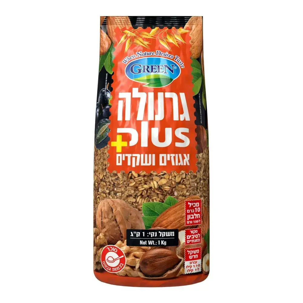 גרנולה בתוספת שקדים ואגוזים 1 קג
