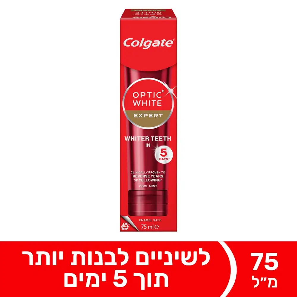 קולגייט אופטיק וייט משחת אקספרט וייט לחי