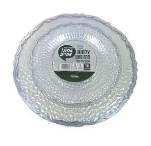 סט צלחות 16 חל פרח סטון נצנץ שקוף כסף ענק+קטן